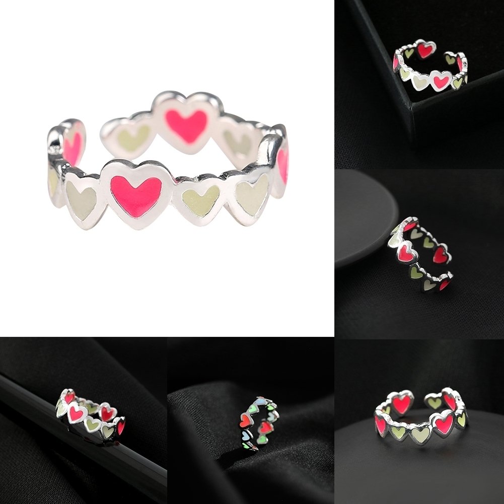 Luminous Colorful Hearts Lovers Couples Ring Promise Wedding Party Jewelry Decor Image 4