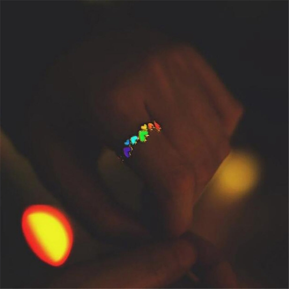 Luminous Colorful Hearts Lovers Couples Ring Promise Wedding Party Jewelry Decor Image 4