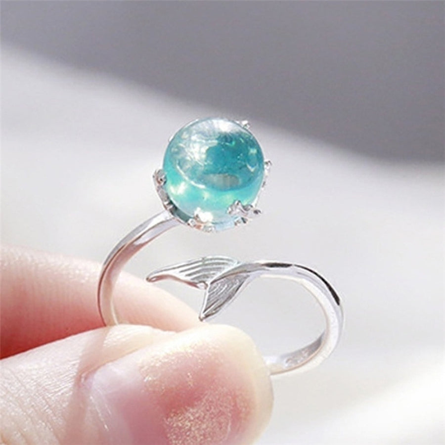 Adjustable Mermaid Tail Blue Rhinestone Bubble Finger Opening Women Ring Gift Image 1