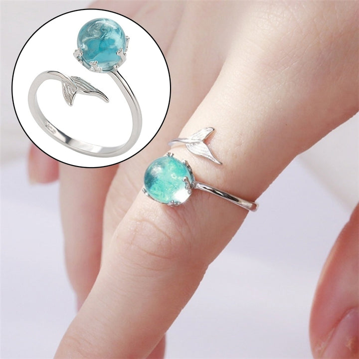 Adjustable Mermaid Tail Blue Rhinestone Bubble Finger Opening Women Ring Gift Image 2