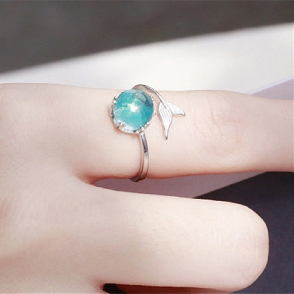 Adjustable Mermaid Tail Blue Rhinestone Bubble Finger Opening Women Ring Gift Image 3