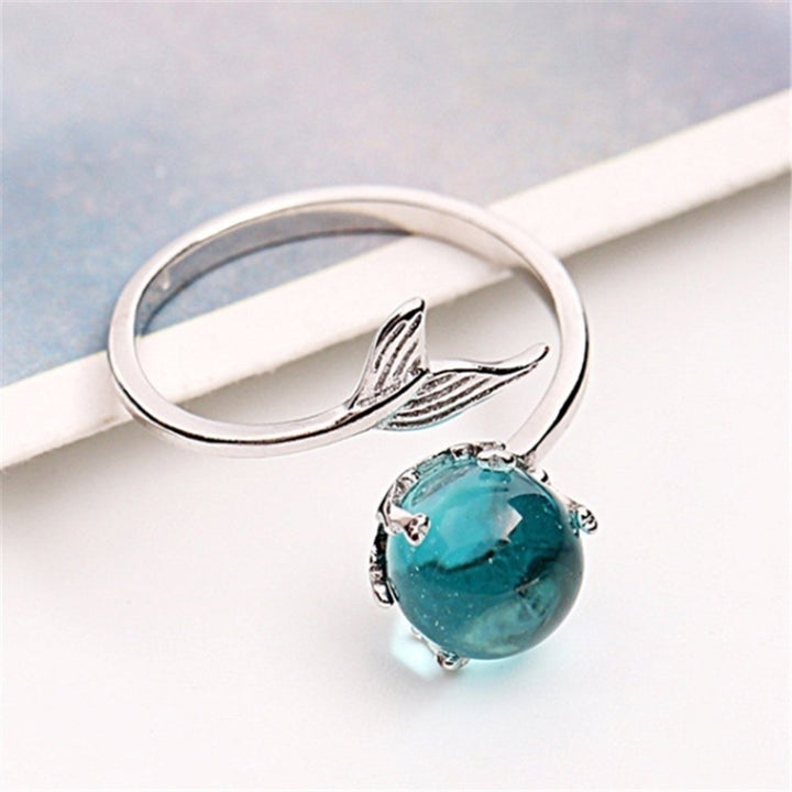 Adjustable Mermaid Tail Blue Rhinestone Bubble Finger Opening Women Ring Gift Image 4