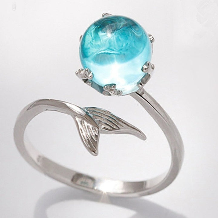 Adjustable Mermaid Tail Blue Rhinestone Bubble Finger Opening Women Ring Gift Image 4