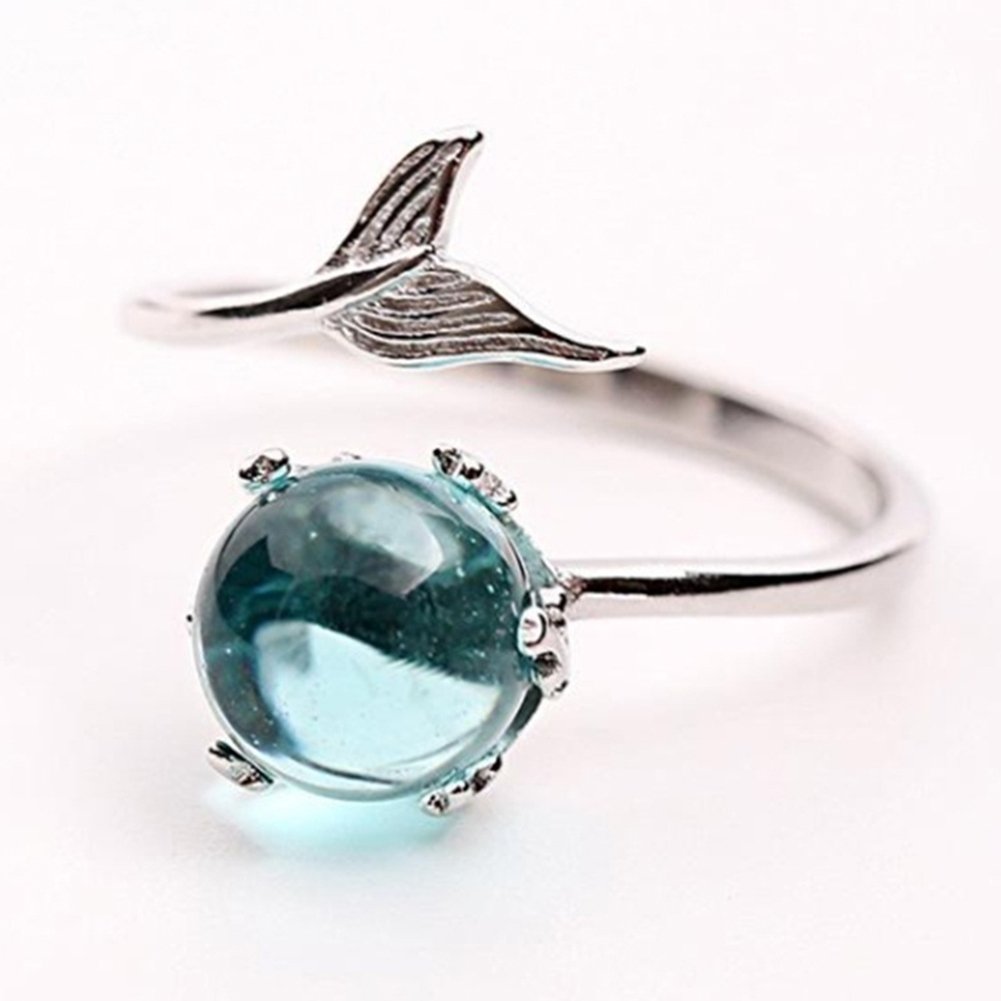 Adjustable Mermaid Tail Blue Rhinestone Bubble Finger Opening Women Ring Gift Image 6