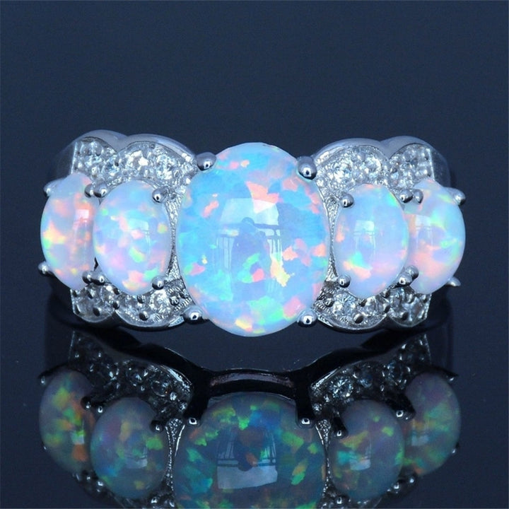 Fashion Women Oval Faux Opal Ring Engagement Wedding Band Party Jewelry Gift Image 1