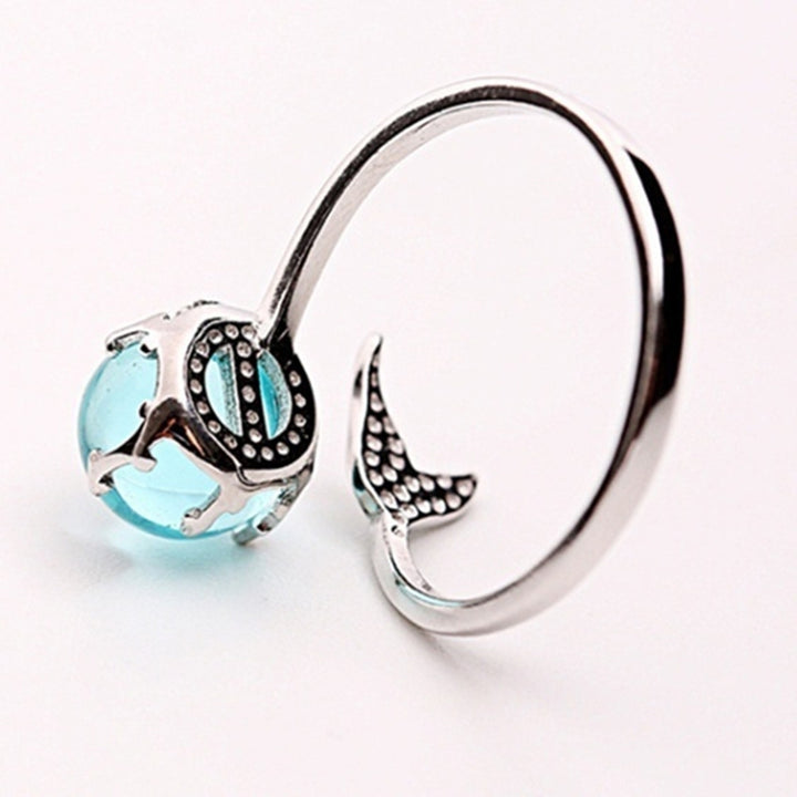 Adjustable Mermaid Tail Blue Rhinestone Bubble Finger Opening Women Ring Gift Image 7