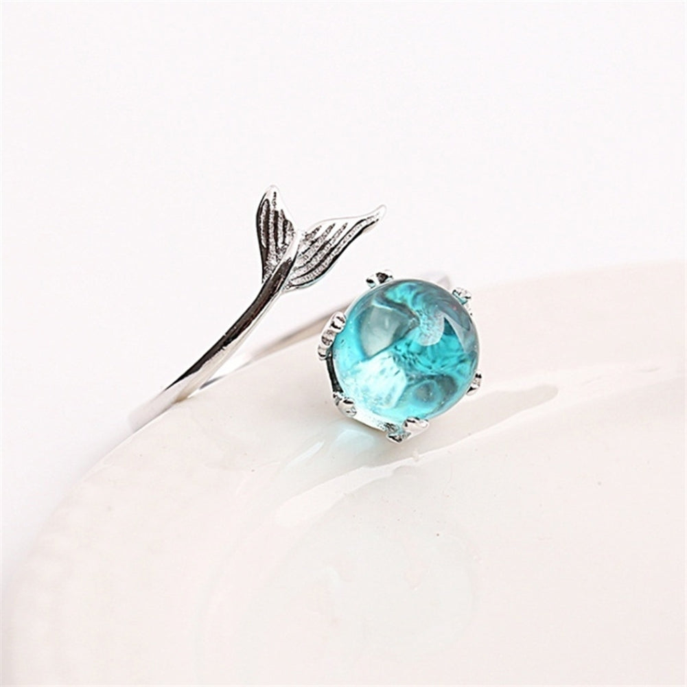 Adjustable Mermaid Tail Blue Rhinestone Bubble Finger Opening Women Ring Gift Image 8