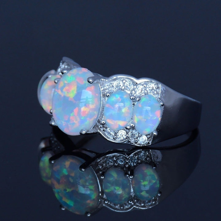 Fashion Women Oval Faux Opal Ring Engagement Wedding Band Party Jewelry Gift Image 3