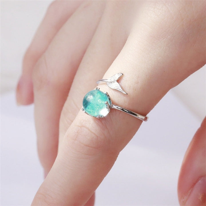 Adjustable Mermaid Tail Blue Rhinestone Bubble Finger Opening Women Ring Gift Image 10