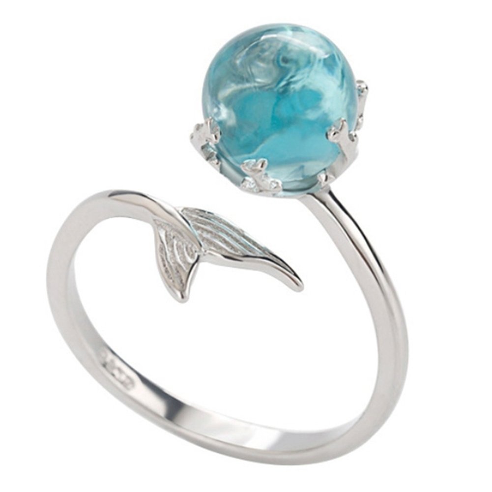 Adjustable Mermaid Tail Blue Rhinestone Bubble Finger Opening Women Ring Gift Image 12