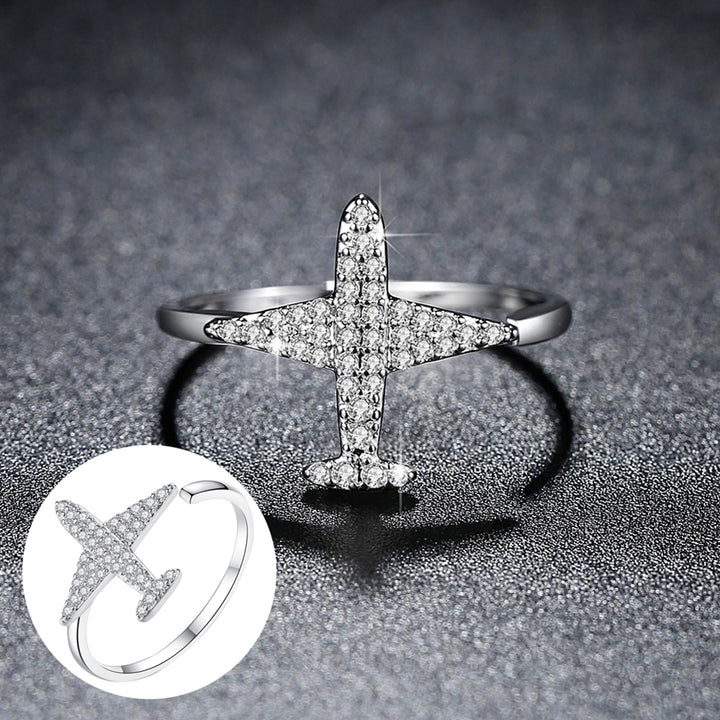 Women Cool Rhinestone Airplane Cuff Ring Wedding Promise Engagement Party Jewely Image 1