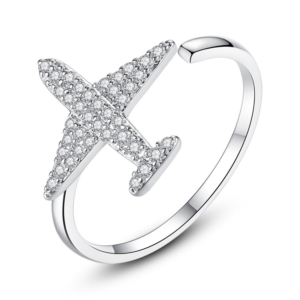 Women Cool Rhinestone Airplane Cuff Ring Wedding Promise Engagement Party Jewely Image 2