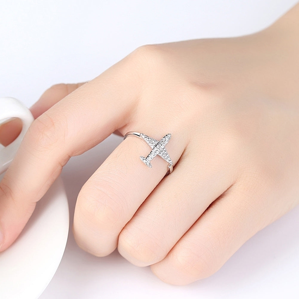 Women Cool Rhinestone Airplane Cuff Ring Wedding Promise Engagement Party Jewely Image 3