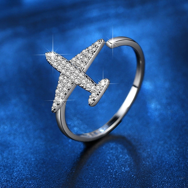 Women Cool Rhinestone Airplane Cuff Ring Wedding Promise Engagement Party Jewely Image 4