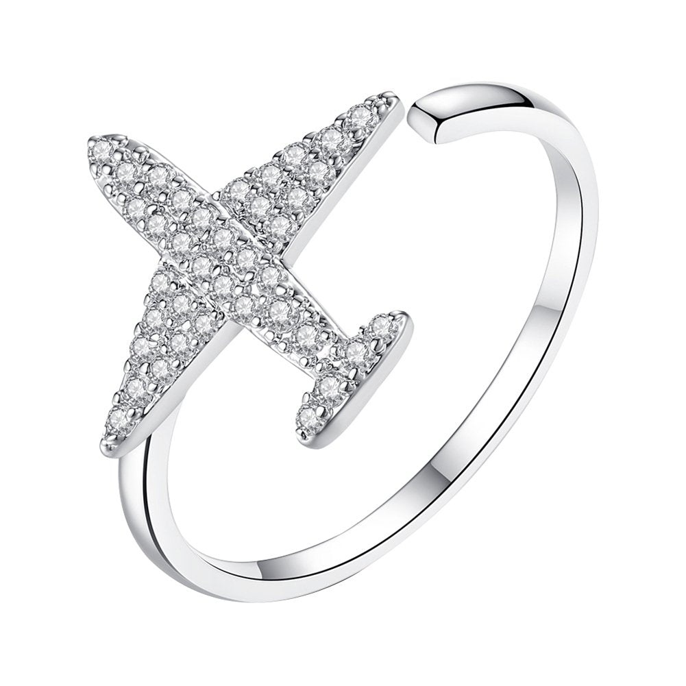 Women Cool Rhinestone Airplane Cuff Ring Wedding Promise Engagement Party Jewely Image 6