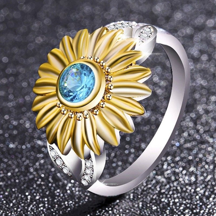 Women Fashion Sunflower Cubic Zircon Jewelry Gift Engagement Wedding Ring Band Image 4