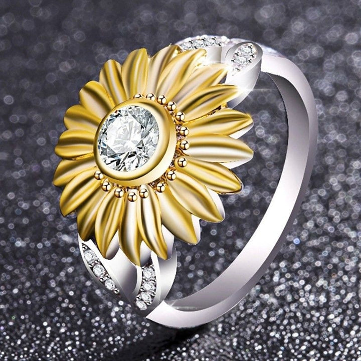 Women Fashion Sunflower Cubic Zircon Jewelry Gift Engagement Wedding Ring Band Image 4