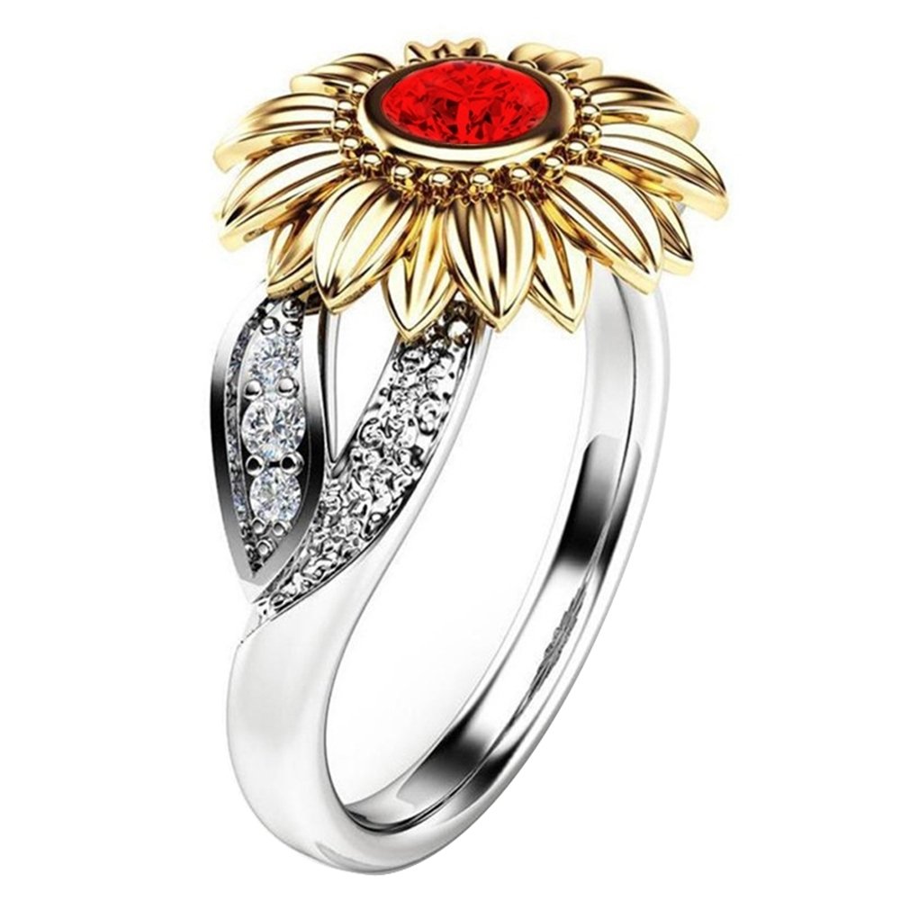 Women Fashion Sunflower Cubic Zircon Jewelry Gift Engagement Wedding Ring Band Image 6