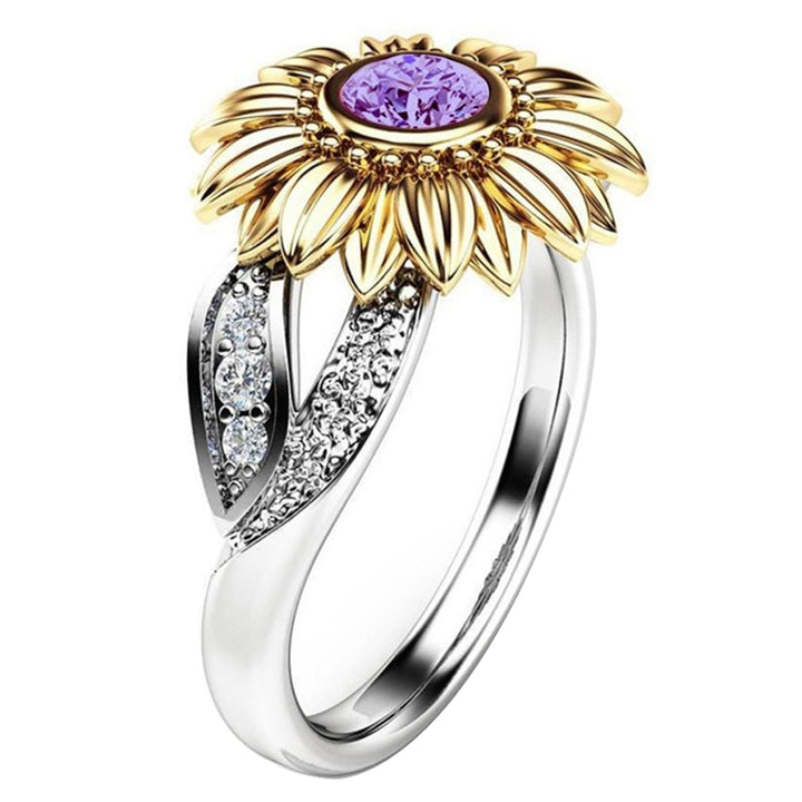 Women Fashion Sunflower Cubic Zircon Jewelry Gift Engagement Wedding Ring Band Image 7