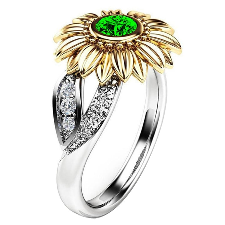 Women Fashion Sunflower Cubic Zircon Jewelry Gift Engagement Wedding Ring Band Image 8