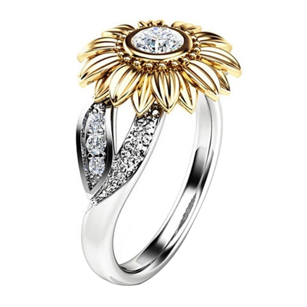 Women Fashion Sunflower Cubic Zircon Jewelry Gift Engagement Wedding Ring Band Image 9