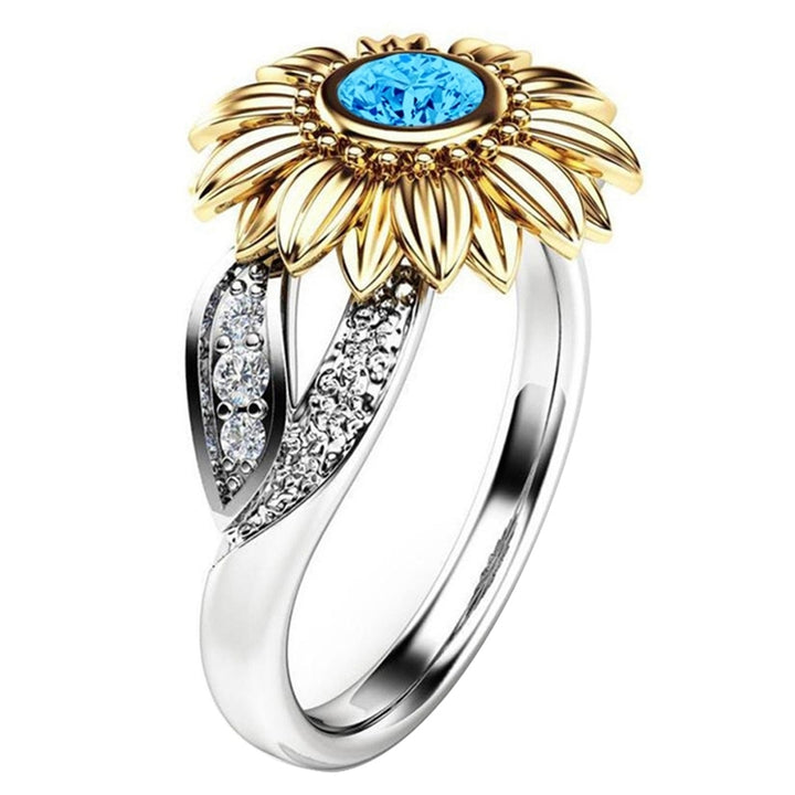 Women Fashion Sunflower Cubic Zircon Jewelry Gift Engagement Wedding Ring Band Image 10