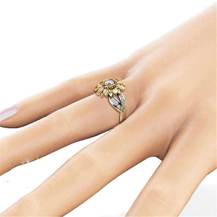 Women Fashion Sunflower Cubic Zircon Jewelry Gift Engagement Wedding Ring Band Image 12