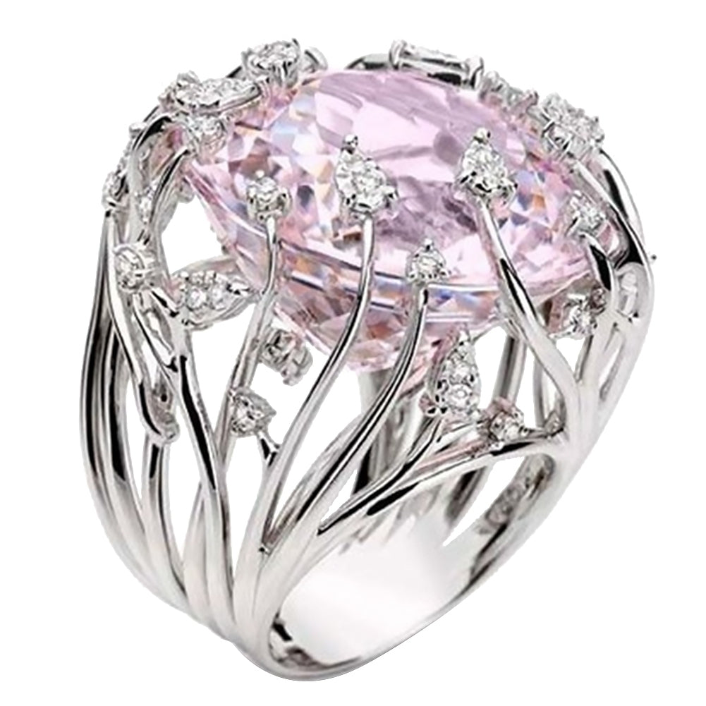 Elegant Alloy Hollow Rattan Tree Cubic Zircon Inlaid Women Ring Party Jewelry Image 1