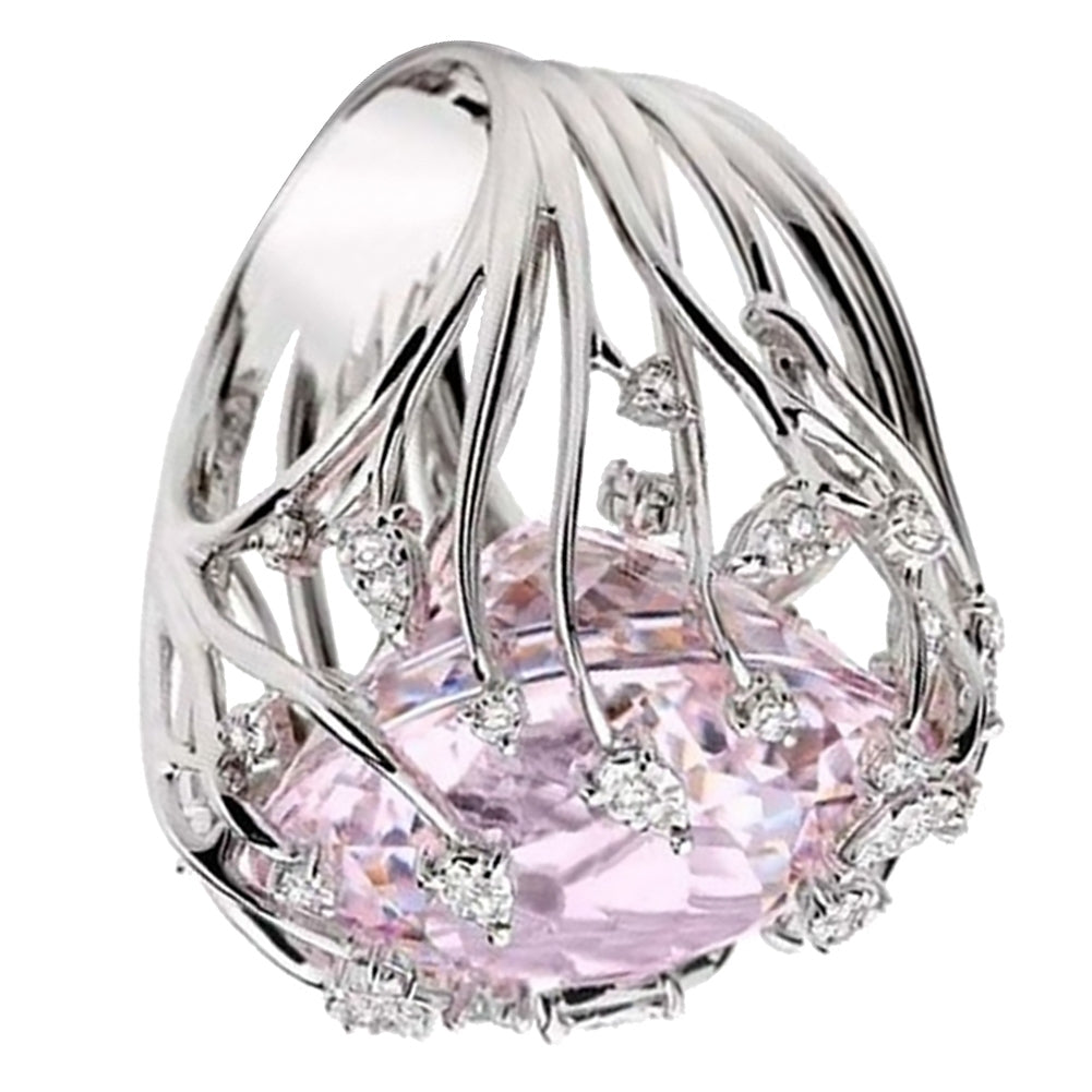 Elegant Alloy Hollow Rattan Tree Cubic Zircon Inlaid Women Ring Party Jewelry Image 3