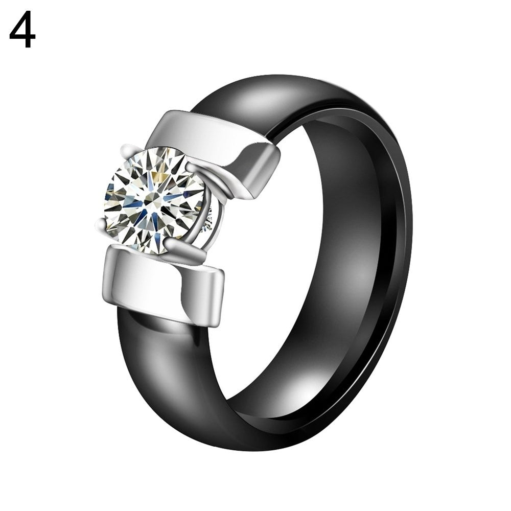 1Pc Lovers Couples Jewelry Gift Fashion Ceramic Band Inlaid Cubic Zircon Ring Image 2