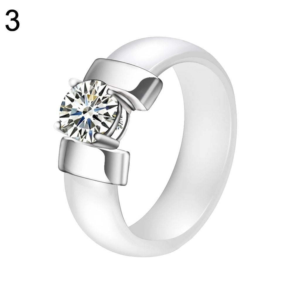 1Pc Lovers Couples Jewelry Gift Fashion Ceramic Band Inlaid Cubic Zircon Ring Image 3