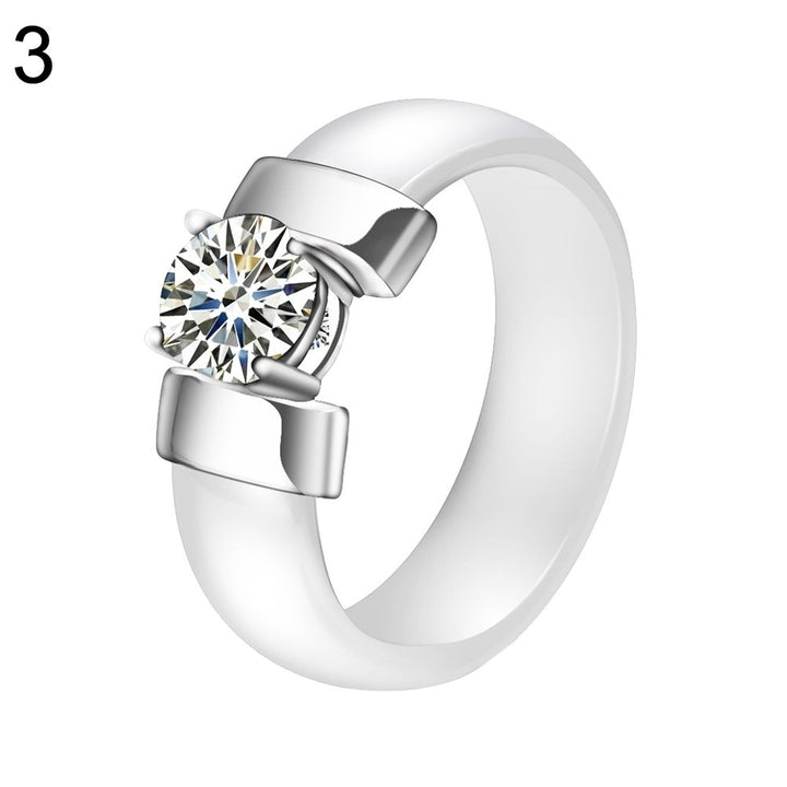 1Pc Lovers Couples Jewelry Gift Fashion Ceramic Band Inlaid Cubic Zircon Ring Image 1