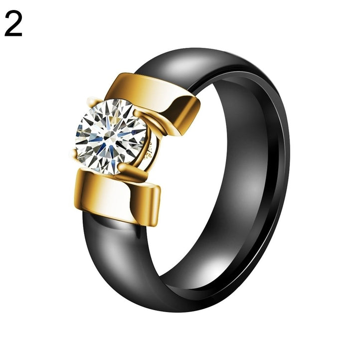 1Pc Lovers Couples Jewelry Gift Fashion Ceramic Band Inlaid Cubic Zircon Ring Image 4