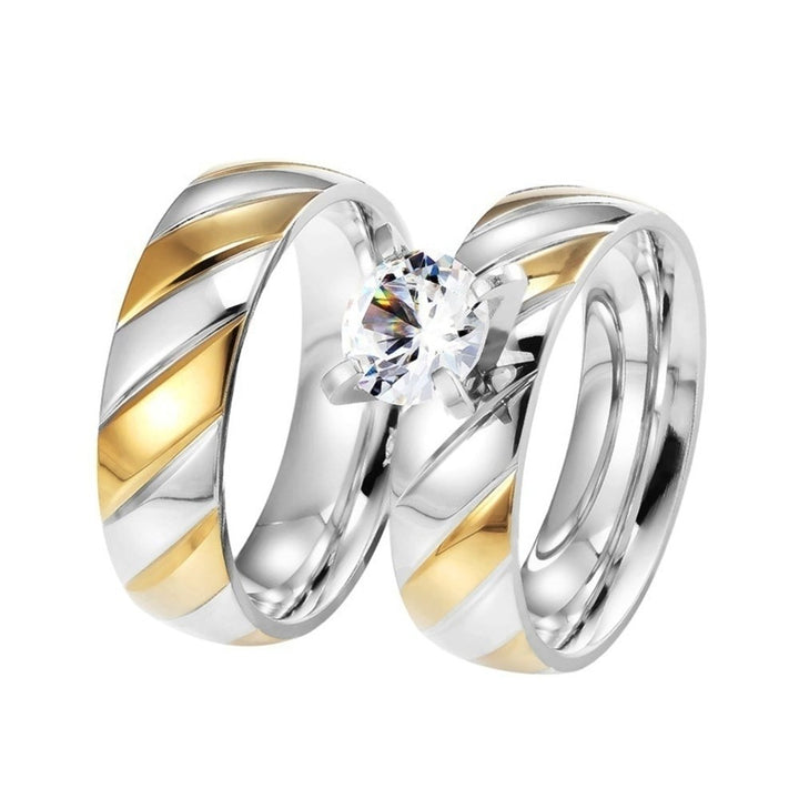 1 Pair Cubic Zirconia Stainless Steel Matching Couple Ring Jewelry Image 9