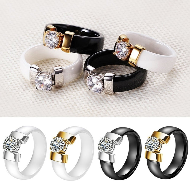 1Pc Lovers Couples Jewelry Gift Fashion Ceramic Band Inlaid Cubic Zircon Ring Image 6