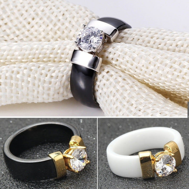 1Pc Lovers Couples Jewelry Gift Fashion Ceramic Band Inlaid Cubic Zircon Ring Image 8