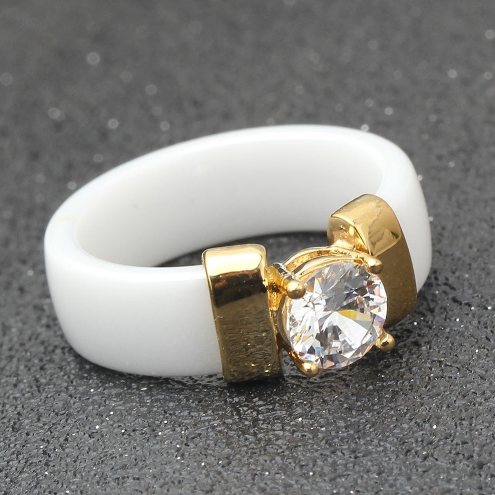 1Pc Lovers Couples Jewelry Gift Fashion Ceramic Band Inlaid Cubic Zircon Ring Image 11