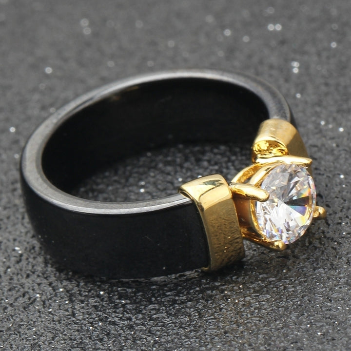 1Pc Lovers Couples Jewelry Gift Fashion Ceramic Band Inlaid Cubic Zircon Ring Image 12