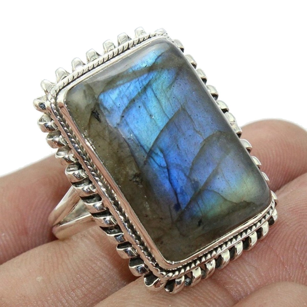 Retro Rectangle Faux Gemstone Womens Finger Ring Party Banquet Jewelry Gift Image 1