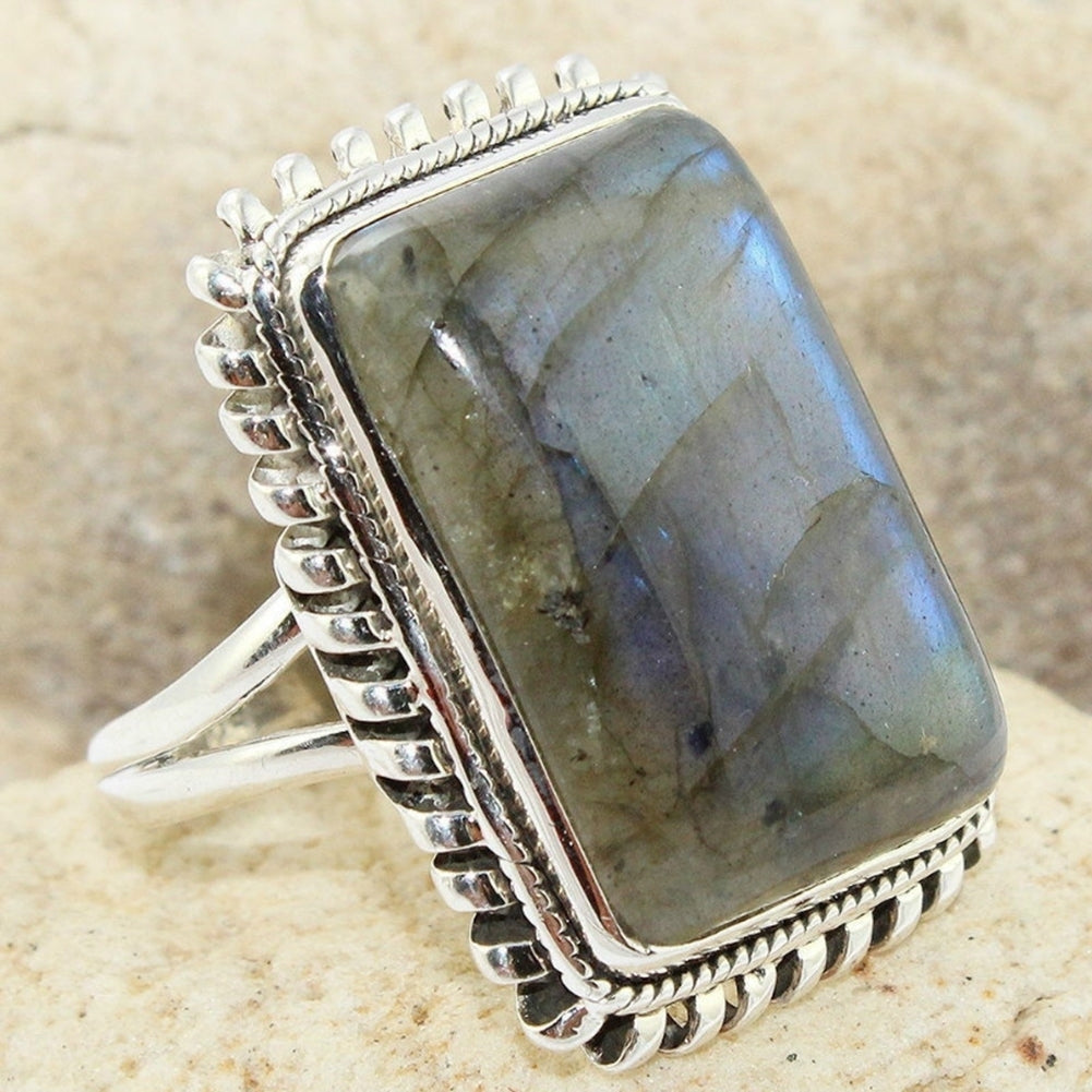 Retro Rectangle Faux Gemstone Womens Finger Ring Party Banquet Jewelry Gift Image 4