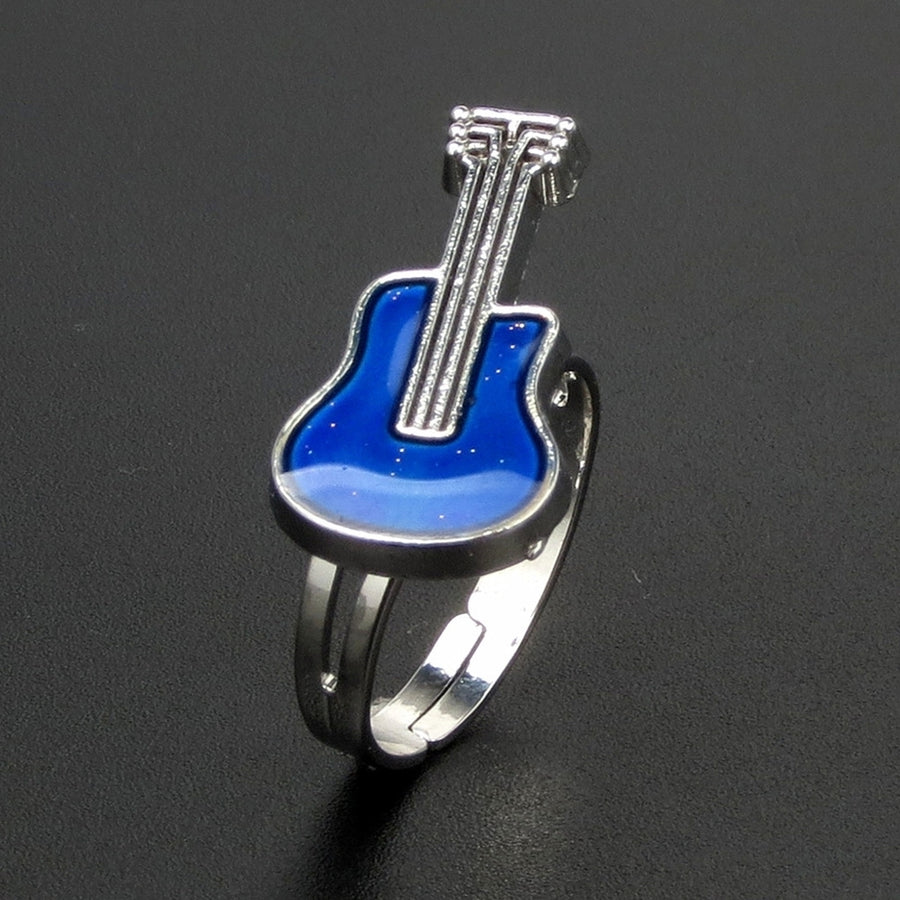 Creative Guitar Temperature Mood Changing Color Women Open Ring Jewelry Gift Image 1