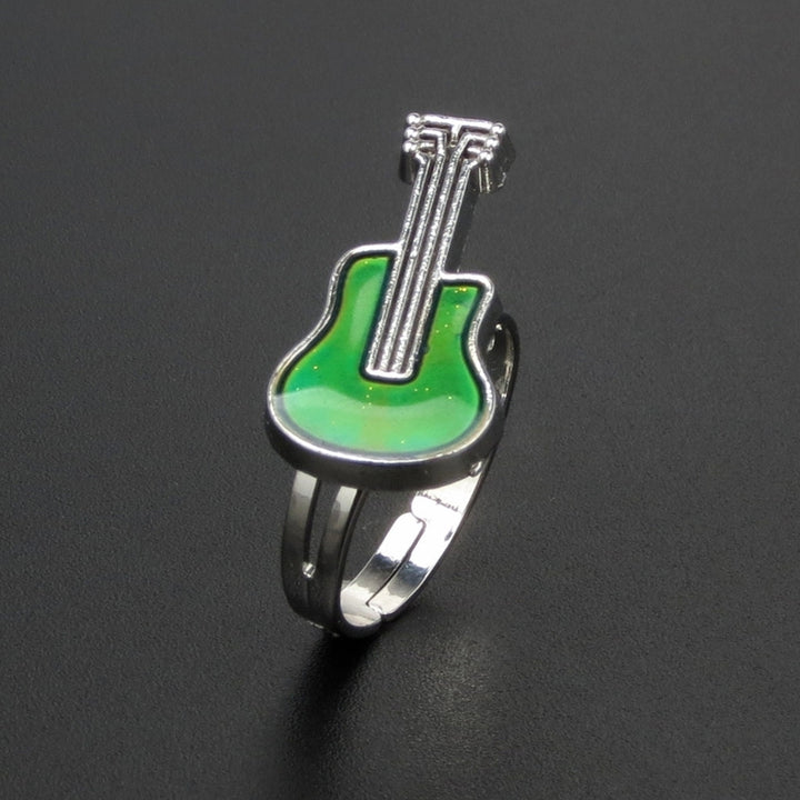 Creative Guitar Temperature Mood Changing Color Women Open Ring Jewelry Gift Image 2