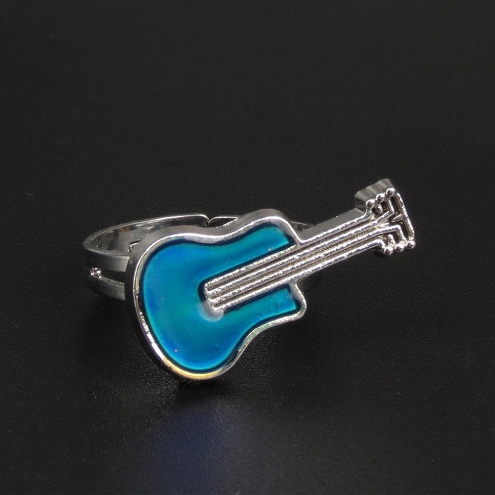 Creative Guitar Temperature Mood Changing Color Women Open Ring Jewelry Gift Image 3