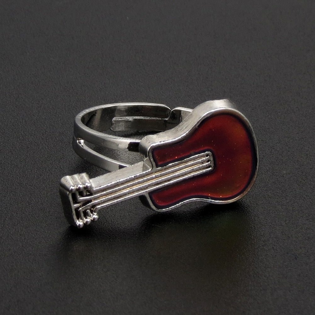 Creative Guitar Temperature Mood Changing Color Women Open Ring Jewelry Gift Image 4