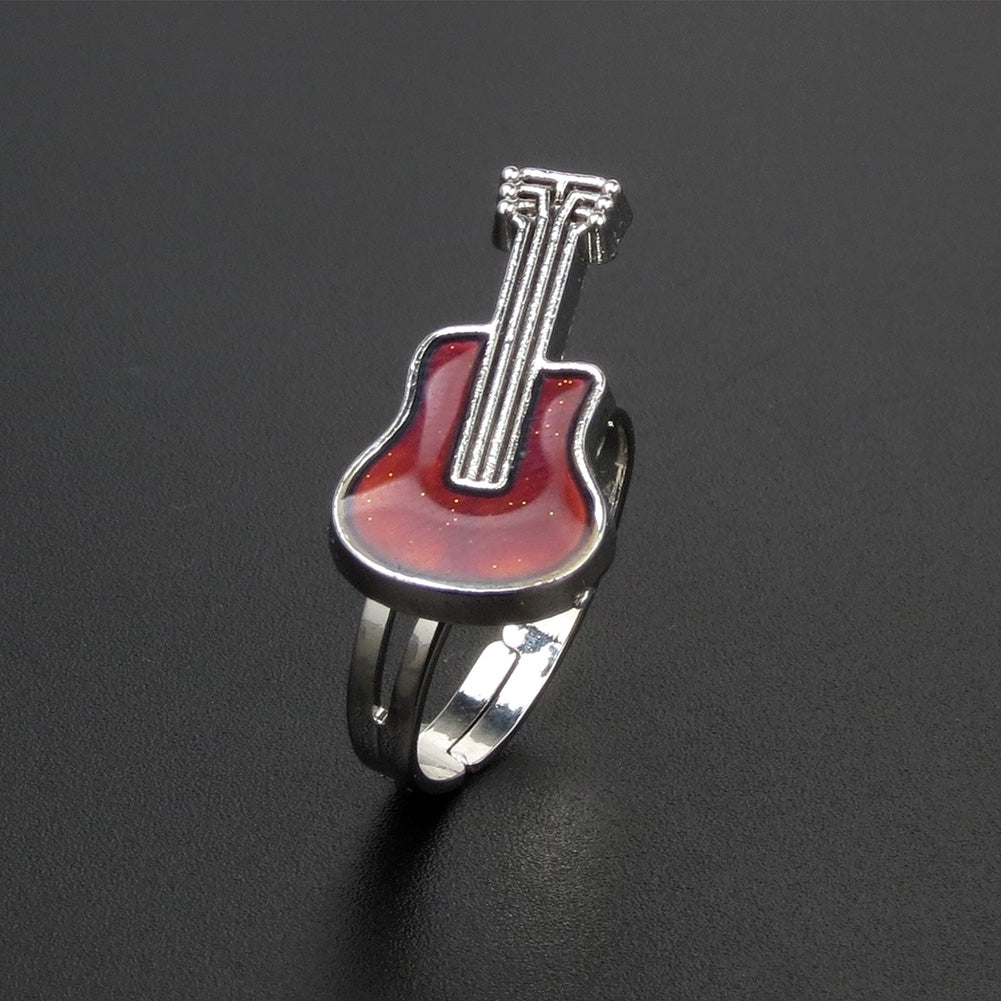 Creative Guitar Temperature Mood Changing Color Women Open Ring Jewelry Gift Image 4