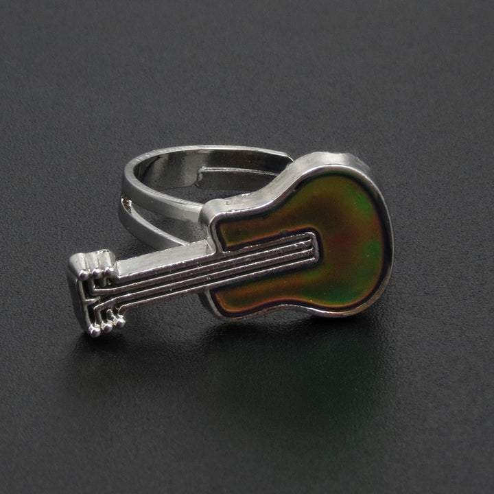 Creative Guitar Temperature Mood Changing Color Women Open Ring Jewelry Gift Image 6