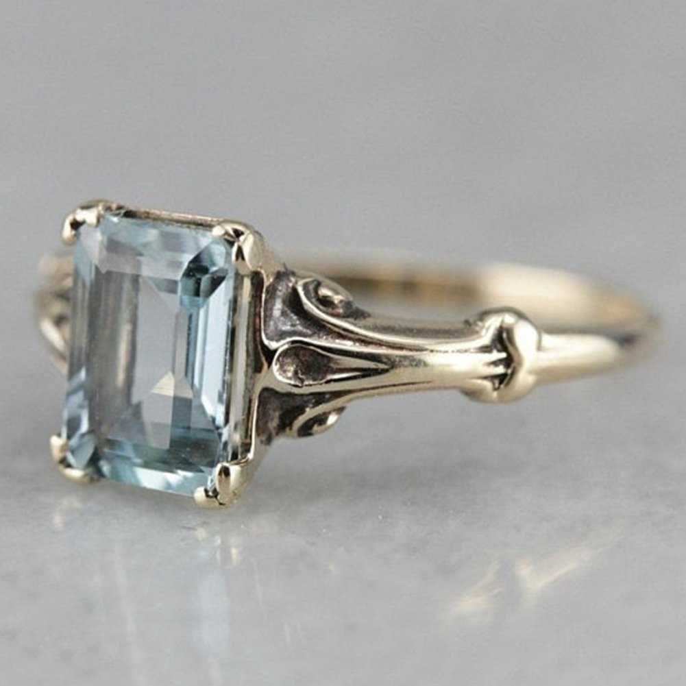 Elegant Women Faux Square Topaz Ring Bride Wedding Engagement Party Jewelry Gift Image 1