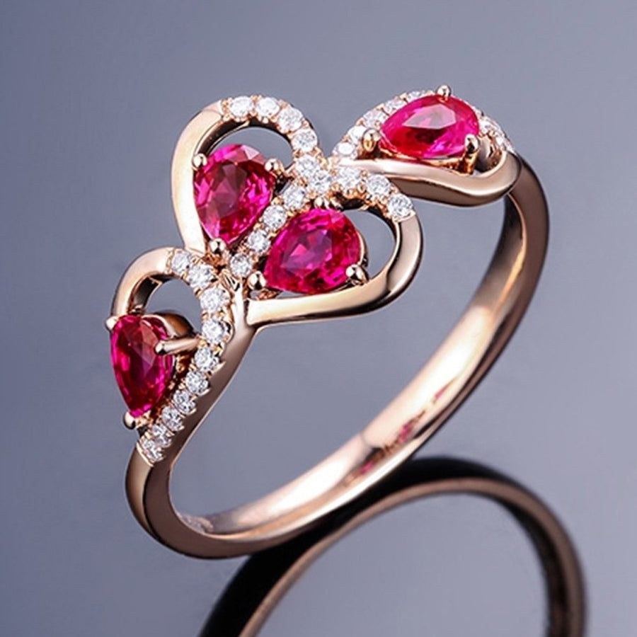 Women Hollow Leaf Faux Ruby Rhinestone Finger Ring Wedding Party Jewelry Gift Image 1