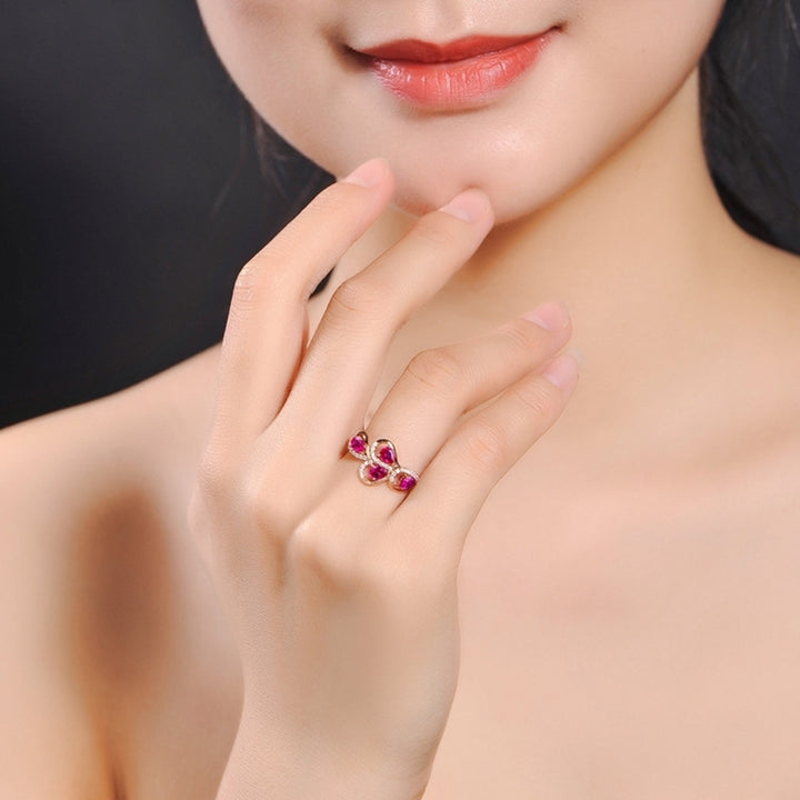 Women Hollow Leaf Faux Ruby Rhinestone Finger Ring Wedding Party Jewelry Gift Image 4