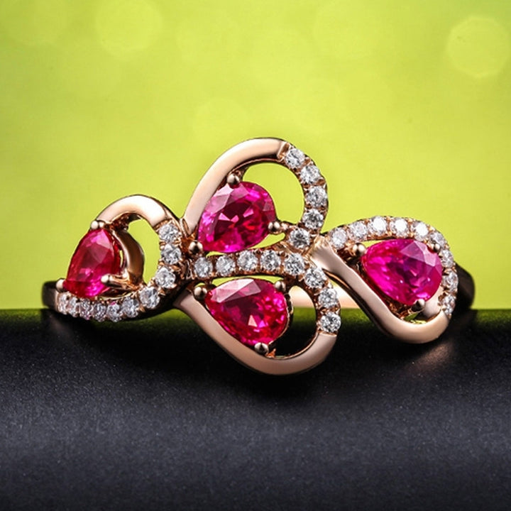 Women Hollow Leaf Faux Ruby Rhinestone Finger Ring Wedding Party Jewelry Gift Image 7